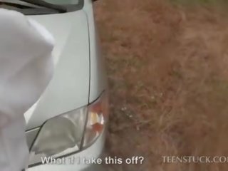 Sexy bride fucking a stranger in his car