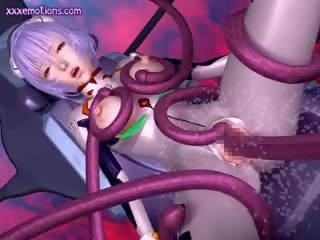 Animated manika binubutasan sa pamamagitan ng tentacles