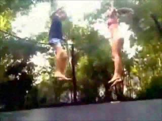 Teens fucking on a trampoline