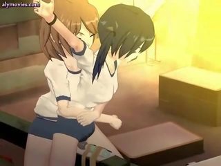 Animated lesbians naglalaro may laruan